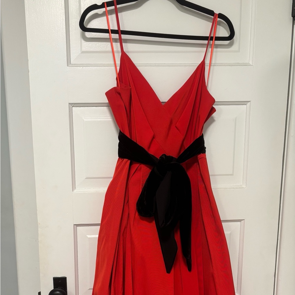 J. Crew Strapless Red Dress with Black Sash